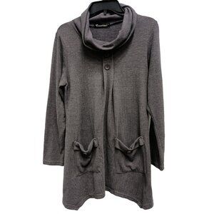 Creation Womens Lagenlook Tunic Top Small Gray Cowl Neck Long Sleeve Casual